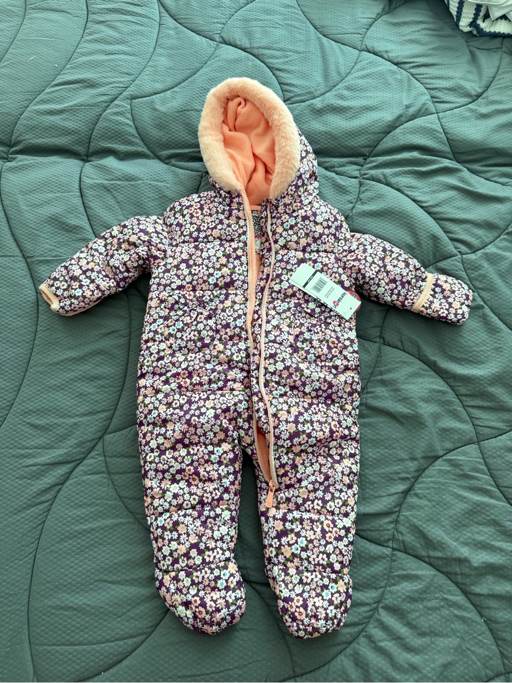 Kensie Girl Purple Floral Puffer One-Piece wt Peach Lining- NWT- size 6/9 months